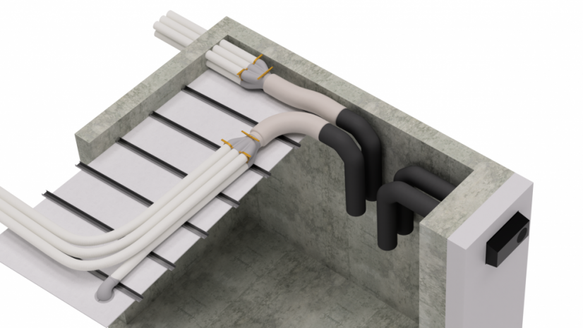 Air duct installation set for houses up to 165 m2 - Exterior wall hood type: 2x separate exterior hood black, Pipe colour DN90: White